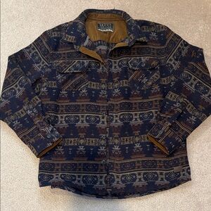 JACHS Men's Tribal Pattern Jacket - Navy and Tan